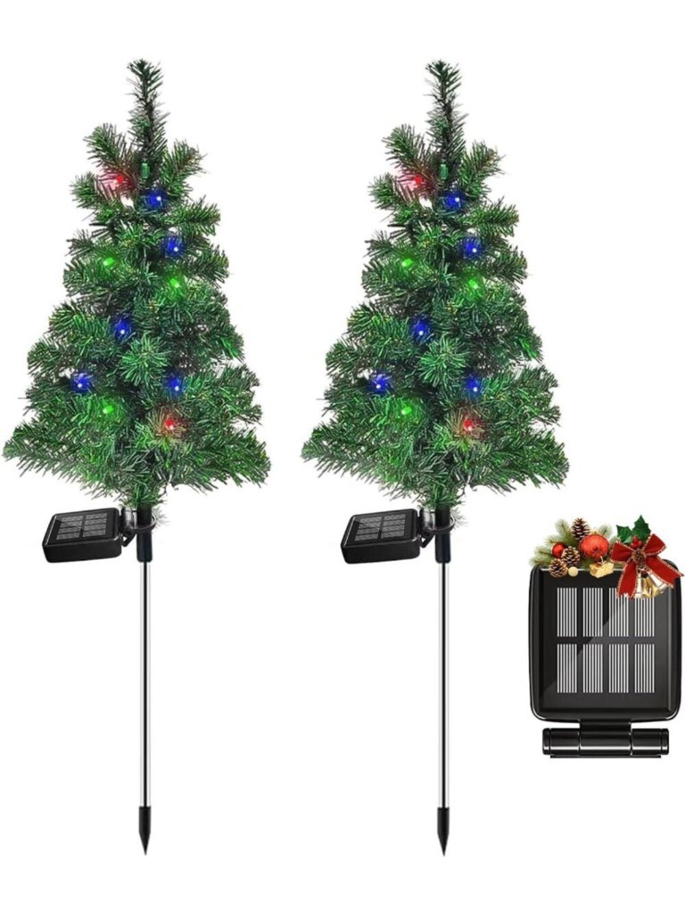 Waterproof Solar Christmas Tree Stake Lights - Outdoor Xmas Decor, 2pcs Pathway